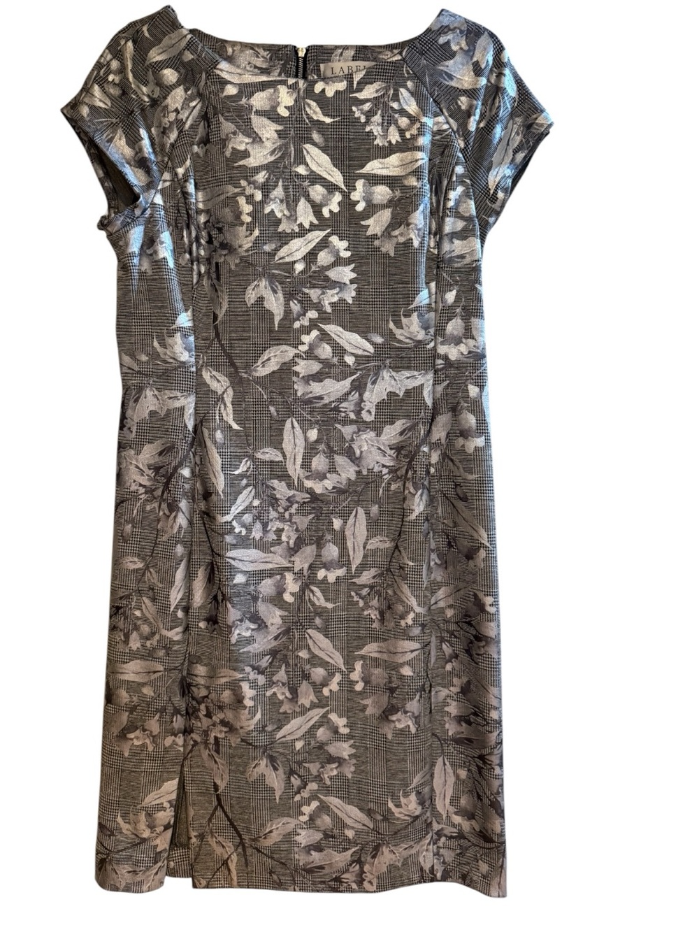 LABEL by Five Twelve Size 10 Metallic Silver Floral Plaid Sheath Dress